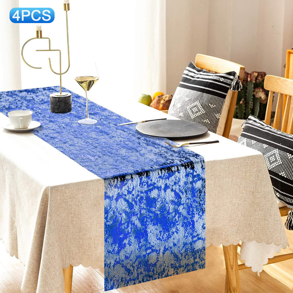 (Sapphire Blue) 4Pcs 28x45cm Table Runner Gold Foil Design Holiday Party Wedding Decoration Polyester Table Flag-image-OPC-PJS6J8X-NEW