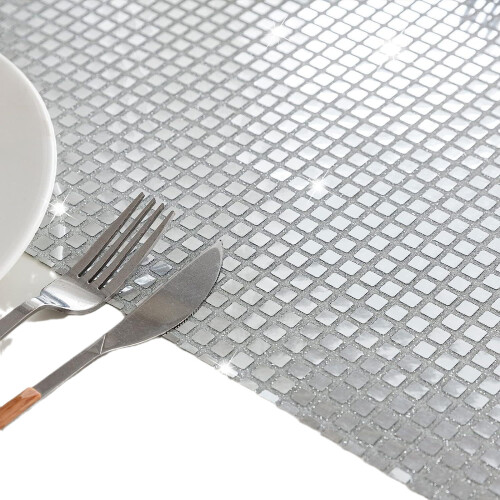 (A) 30x45cm Sequin Plaid Placemat Party Home Decor Polyester Table Protection Mat 1
