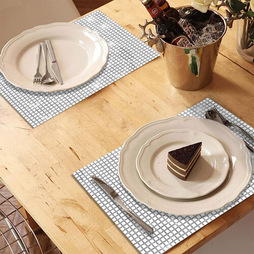 (A) 30x45cm Sequin Plaid Placemat Party Home Decor Polyester Table Protection Mat 2