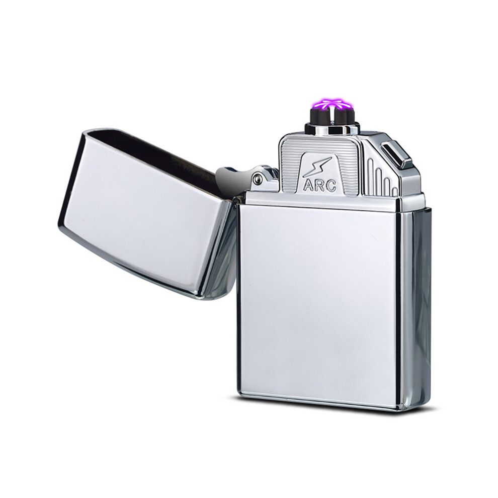 (Silver) Electric Lighter 6 Arc Windproof USB Charging Flameless Igniter Smoking Candle Kitchen Accessories