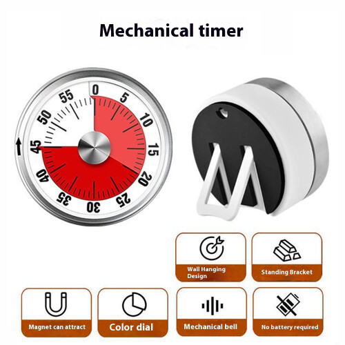 (White) Mechanical Kitchen Timer with Stand/Magnetic Base Visual Countdown for Students/Cooking Loud Alarm 1