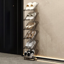 (Transparent Grey) 6 Tier PP+Stainless Steel Pipe Narrow Shoe Rack Easy Assembly Space Saving Storage Shelf