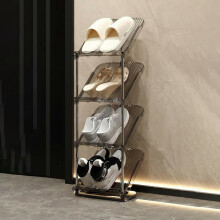 (Transparent Grey) 4 Tier PP+Stainless Steel Pipe Narrow Shoe Rack Easy Assembly Space Saving Storage Shelf