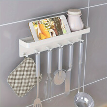 (White) No Drill Key Organizer Rack Plastic Kitchen Bathroom Home Storage Shelf Door Back Hook Small Item Holder