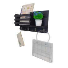 (A) Wall Mounted Wooden Mail Letter Organizer Key Holder Entryway Shelf Multi-Function Storage Rack