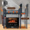 (Matte White) 39-64cm Retractable Microwave Oven Top Rack Carbon Steel Kitchen Multi-Function Storage Shelf with 6 Hooks 3