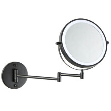 (Black) JI-Y8012 8.5 Inch 10X Magnification Dual Sided Wall Mounted Makeup Mirror with 3 Colors LED Light