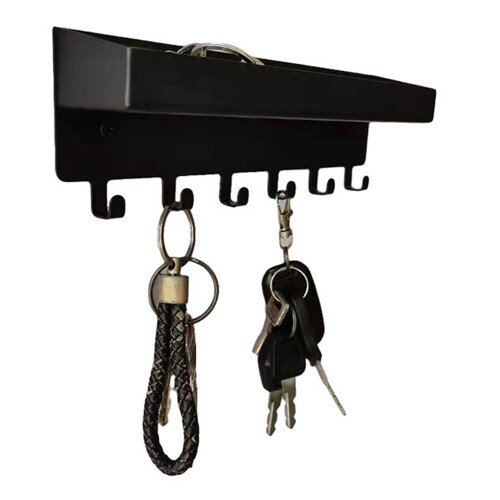 (Black) Iron Wall Mounted Key Holder Mail Organizer Hanger Hook Storage Rack for Home Entryway