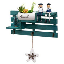 (Blue) Creative Wall Mounted Shelf No Drilling Key Holder Entryway Organizer Decorative Wall Hooks for Home/Office