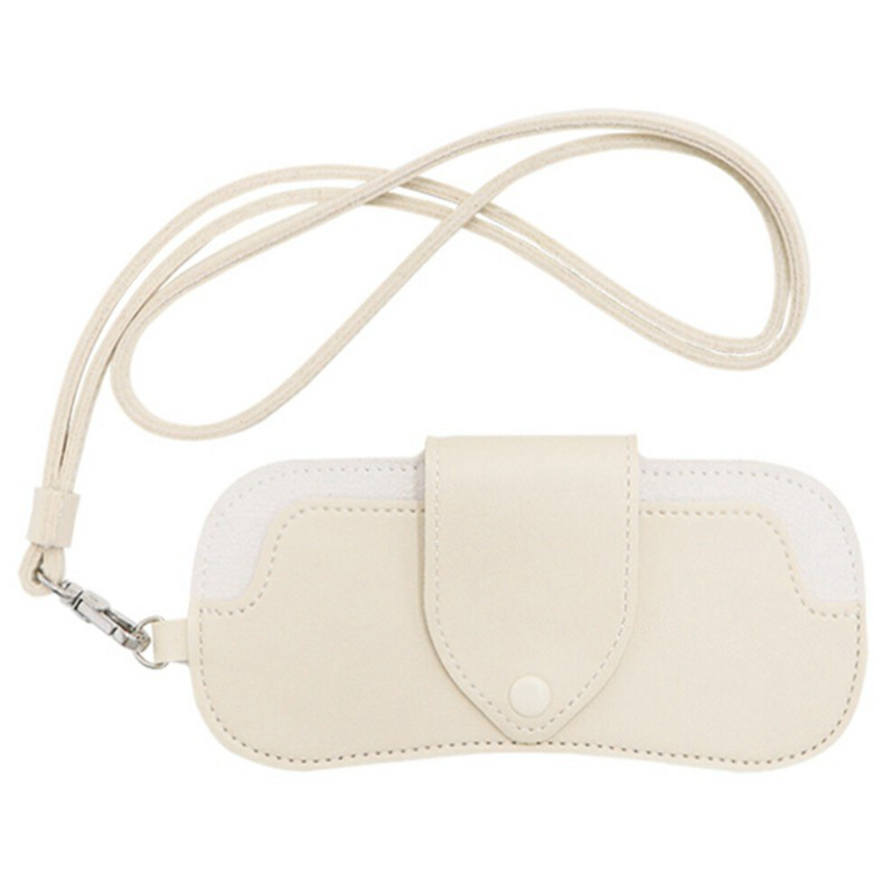 Beige (Beige) Portable Eyeglass Case Neck Hanging Sunglasses Holder Pu Leather Reading Glasses Storage Pouch