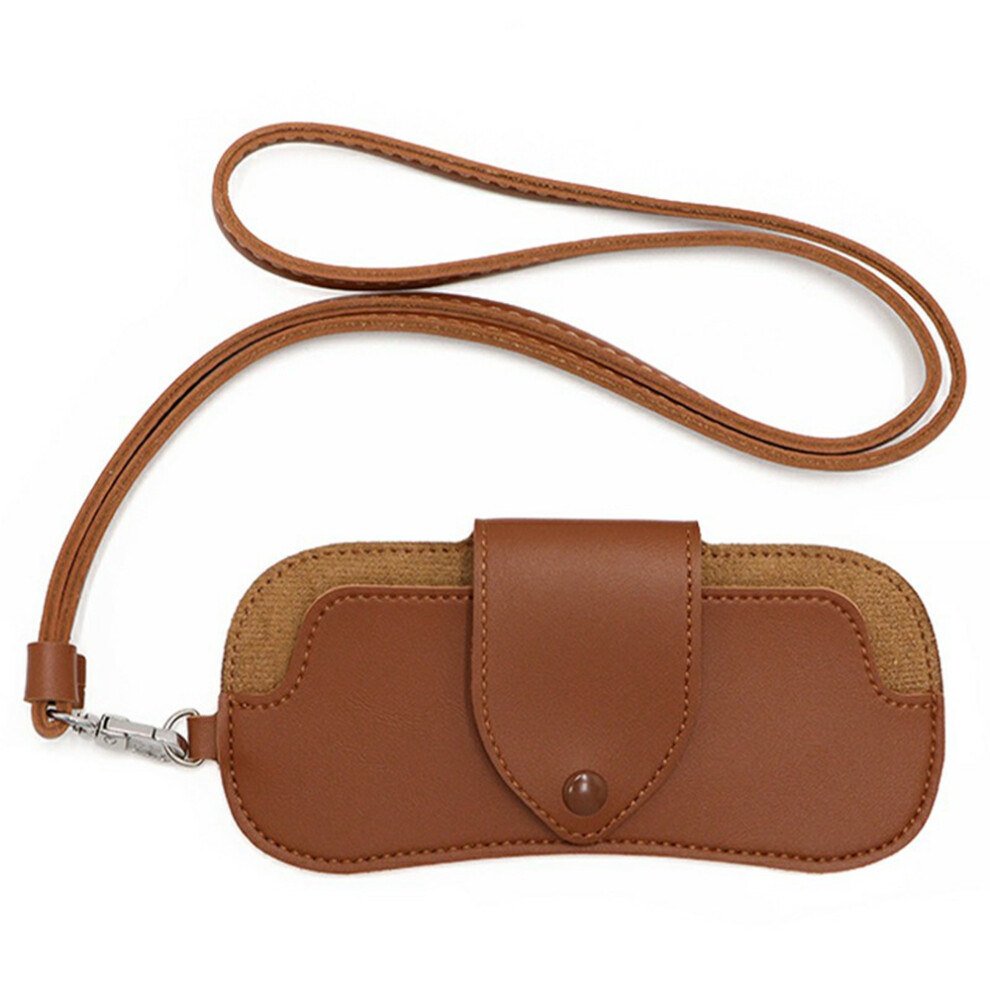 (Coffee) Portable Eyeglass Case Neck Hanging Sunglasses Holder PU Leather Reading Glasses Storage Pouch