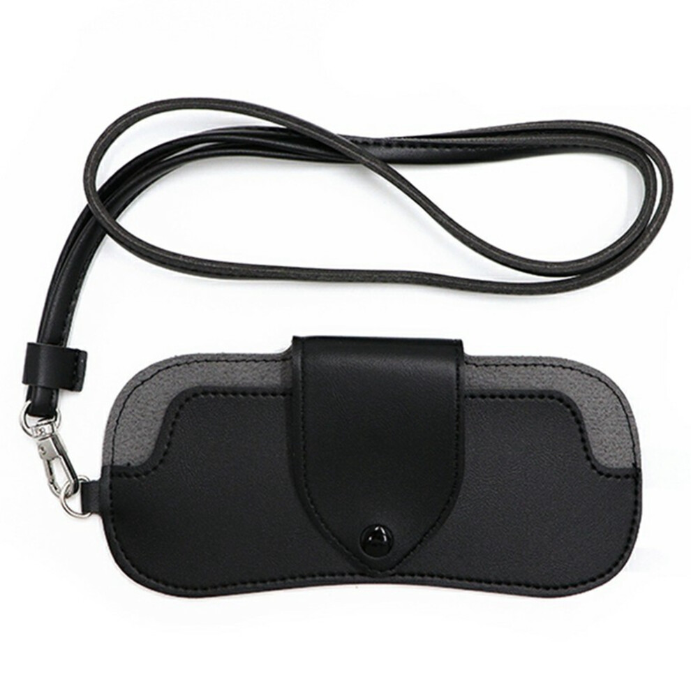 Black (Black) Portable Eyeglass Case Neck Hanging Sunglasses Holder Pu Leather Reading Glasses Storage Pouch