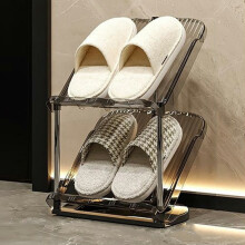 (Transparent Grey) 2 Tier PP+Stainless Steel Pipe Narrow Shoe Rack Easy Assembly Space Saving Storage Shelf