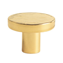 (Gold) Size M Brass French Cabinet Pull 6134 Hammered Texture Wardrobe Handle Drawer Knob Single Hole,25 x 20mm
