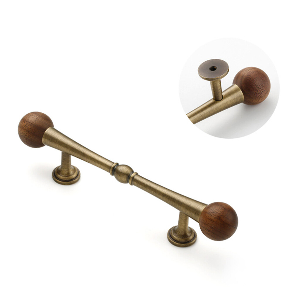 (Bronze) 8195 96mm Hole Centers Walnut Cabinet Handles French Style Solid Brass Round Ball Pulls for Wardrobe/Drawer