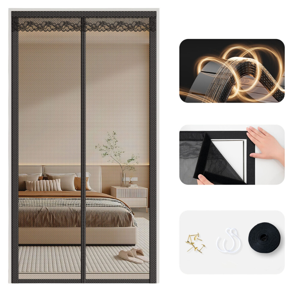 (Black) 150 X 210Cm Anti Mosquito Door Curtain Magnetic Automatic Closing Breathable Mesh Door Screen 6914279586001