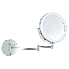 (Chrome) JI-Y8012 8.5 Inch 5X Magnification Dual Sided Wall Mounted Makeup Mirror with 3 Colors LED Light
