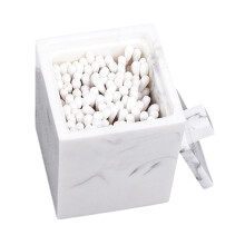 (White) Marble Pattern Resin Cotton Swab Holder Toothpick Container Bathroom Cosmetic Cotton Decorative Storage Box