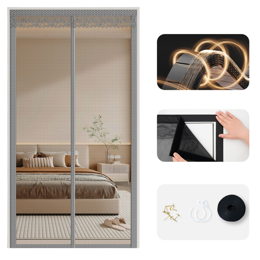 (Grey) 120 X 210Cm Anti Mosquito Door Curtain Magnetic Automatic Closing Breathable Mesh Door Screen 6914275997955