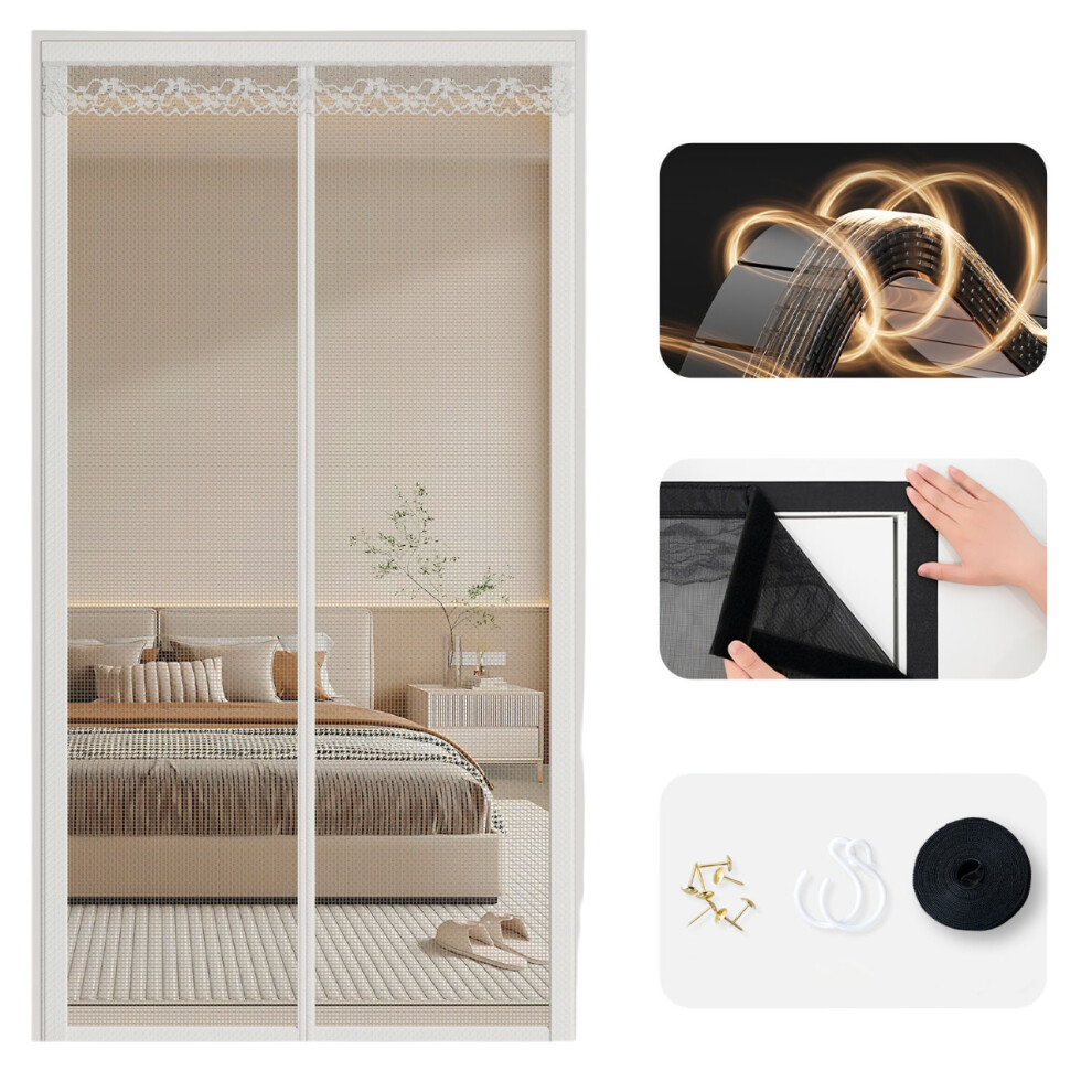 (White) 120 X 210Cm Anti Mosquito Door Curtain Magnetic Automatic Closing Breathable Mesh Door Screen 6914273542263