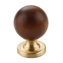 (Copper Color) 8166 24mm Diameter Round Pull Knob Vintage Walnut Wood Brass Furniture Cabinet Door Handle