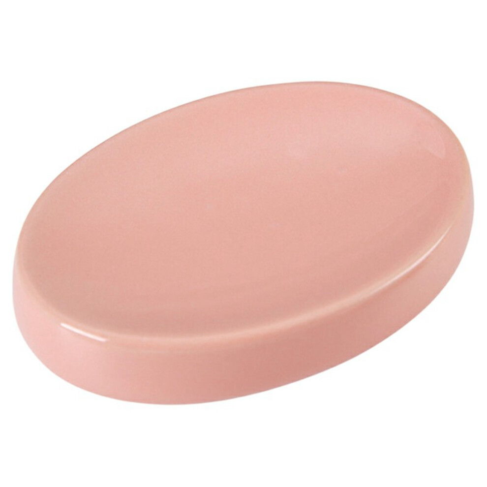(Pink) Ceramic Soap Dish Holder Bathroom Draining Tray for Home/Hotel Modern Simple Design