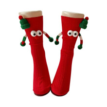 (Red) Christmas Socks Funny Cartoon Design Comfortable Breathable Holiday Mid-Calf Socks for Couples