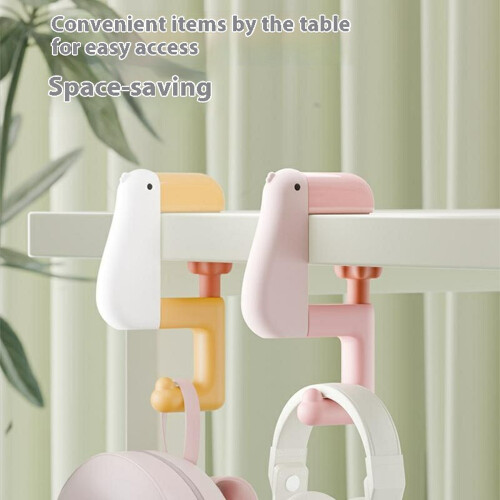(Black) Adjustable Desk Storage Hook for Students Cute Duck Design Backpack Hanger Table Edge Clip Space Saving 1