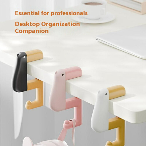 (Black) Adjustable Desk Storage Hook for Students Cute Duck Design Backpack Hanger Table Edge Clip Space Saving 2