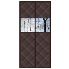 (Coffee) 100 x 210cm Magnetic Door Curtain with View Window Self Adhesive Thermal Insulation Doorway Screen for Winter