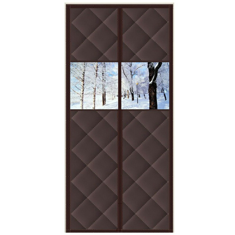 (Coffee) 100 X 210Cm Magnetic Door Curtain With View Window Self Adhesive Thermal Insulation Doorway Screen For Winter 6914273261140