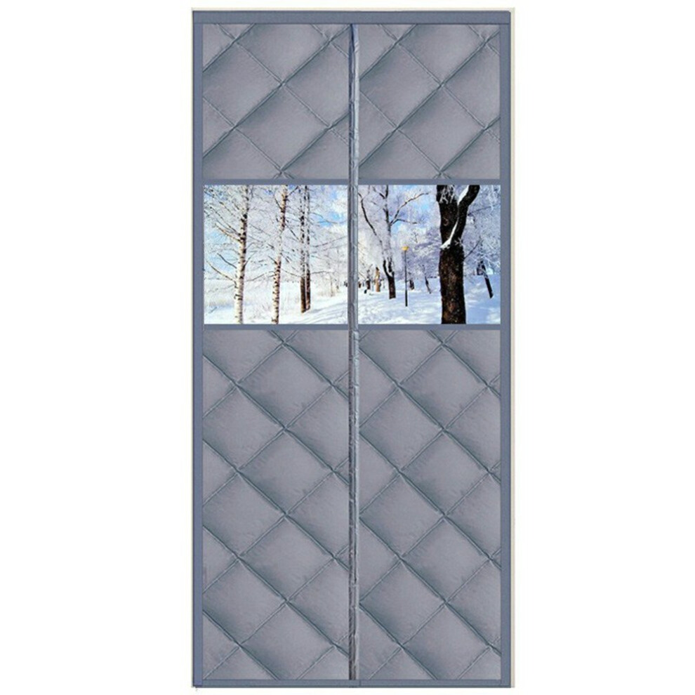 (Grey) 90 X 200Cm Magnetic Door Curtain With View Window Self Adhesive Thermal Insulation Doorway Screen For Winter 6914273644325