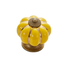 (Yellow) 5088 Pumpkin Shape Ceramic Handle Drawer Knob Single Hole Closet Door Handle with 22mm Screw