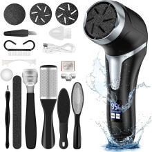 (Black) JD-510 Electric Foot File Callus Remover Pedicure Tools Foot Care Kit with 3 Roller Heads,2 Speed,Vacuum Cleaner