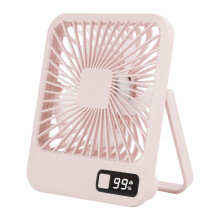 (Pink) Q3 Digital Display Desk Fan USB Rechargeable 5 Speeds Ultra Thin Mute Cooling Fan (CE Certified)