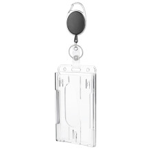 (Vertical) Retractable ID Badge Holder Zinc Alloy Buckle Dual Card Slots PC Card Case for Students Office Workers