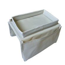 (Beige) SF001 Oxford Cloth Sofa Armrest Storage Pockets Holder Couch Hanging Remote Control Organizer Tray