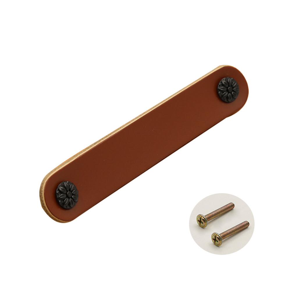 (6188 Brown/96) 22Mm Screw Leather Cabinet Pulls Anti-Collision Wardrobe Drawer Handles Pulls 6914276025626