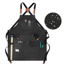 (Black) D001 Carpenter Work Apron with Multiple Pockets Gardening Woodworking Waterproof Canvas Apron