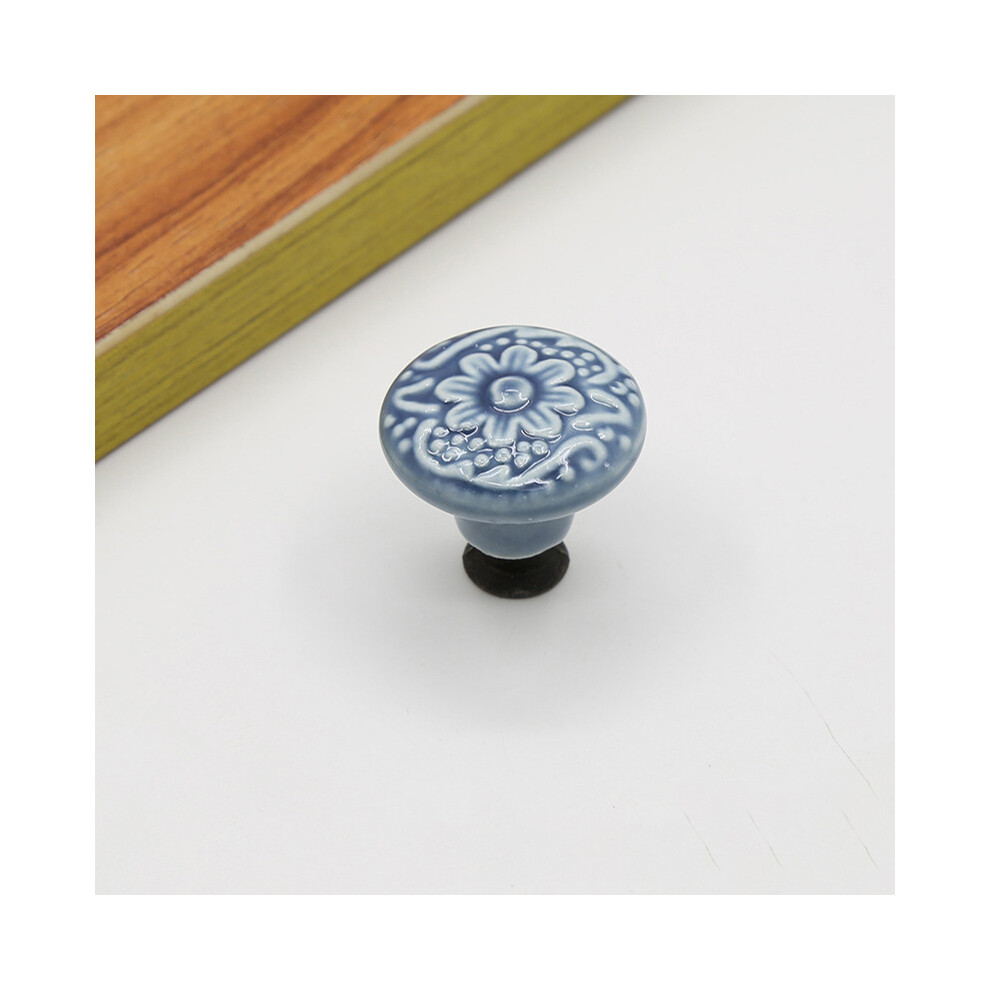 (Grey) Ceramic Cabinet Drawer Door Knob Cupboard Wardrobe Embossed Round Pull Handle With 25Mm Screw Grey
