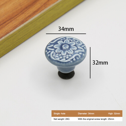 (Grey) Ceramic Cabinet Drawer Door Knob Cupboard Wardrobe Embossed Round Pull Handle with 25mm Screw 1