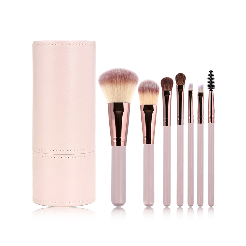 (Beige) 7Pcs/Set Makeup Brush Soft Bristles Wood+Aluminum Handle Foundation Blush Concealers Eyeshadow Brushes Kit