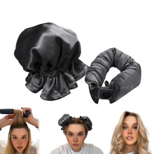 (Black) Overnight Hair Curler Hair Bun Maker Hair Curling Tool with Hair Cover