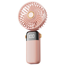(Pink) Powerful Handheld Fan with Digital Display 1200mAh 5 Speed Desk Fan USB Charging Cooling Fan