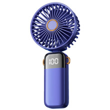 (Blue) Powerful Handheld Fan with Digital Display 1200mAh 5 Speed Desk Fan USB Charging Cooling Fan