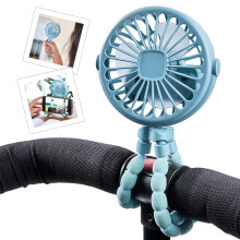 (Blue) Portable Baby Stroller Octopus Fan USB Rechargeable Flexible Legs 3 Wind Speed Summer Cooling Fan