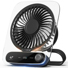 (Black) Portable Desk Fan Ultra Thin Rechargeable 3000mAh Handheld Wall Mountable Fan 199 Speed Settings