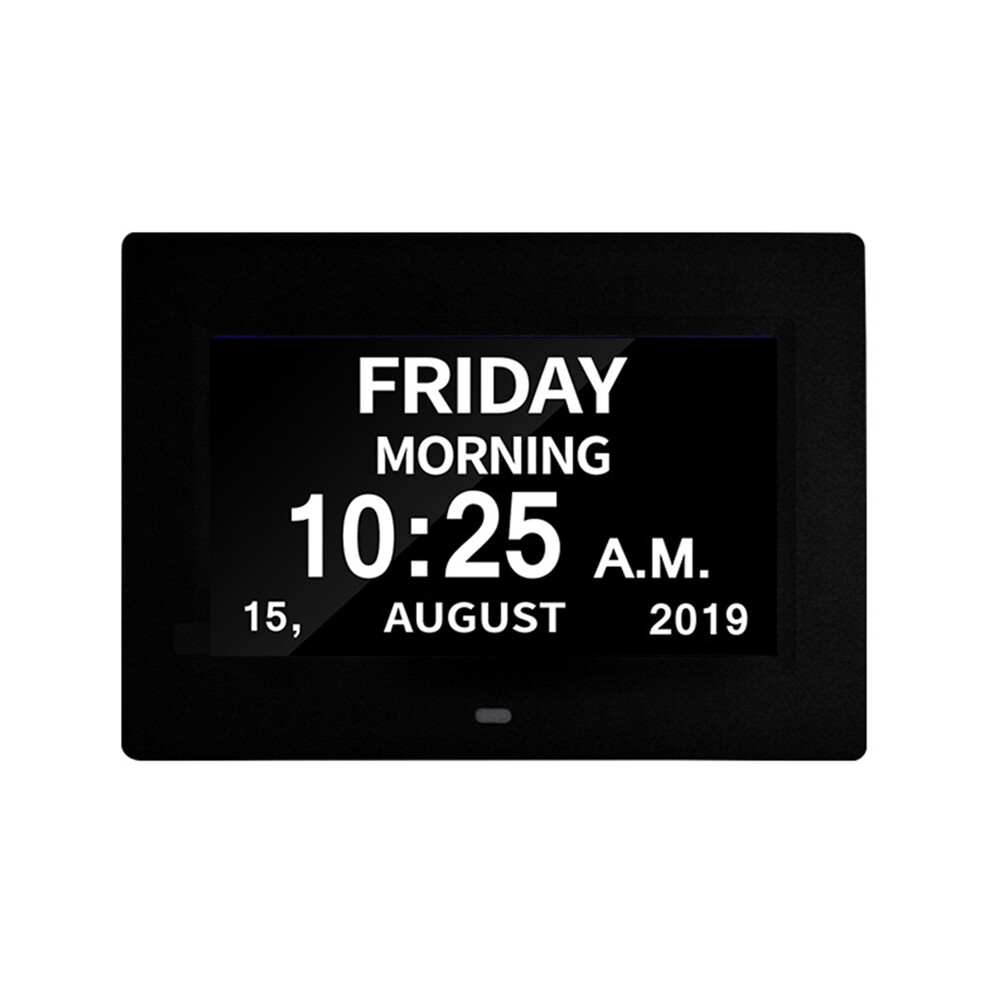 (Black) Alarm Clock Digital Calendar Day Clock 7-Inch Large Display Programmable Medication Reminder,Eu Plug Black
