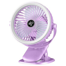 (Purple) F006 Clip On Desk Fan with Night Light 3 Speeds Adjustable Portable Hanging Fan for Camping Office