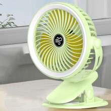 (Green) F006 Clip On Desk Fan with Night Light 3 Speeds Adjustable Portable Hanging Fan for Camping Office
